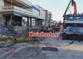 ΙΧ διέλυσε τρία καταστήματα στο Λουτράκι – Τραυματίστηκε ο οδηγός