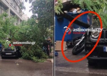 ΦΩΤΟ ΝΤΟΚΟΥΜΕΝΤΟ – Ξεριζώθηκε δέντρο στην Αθήνα και έπεσε πάνω σε αυτοκίνητο και μηχανάκι – Ένας τραυματίας – BINTEO
